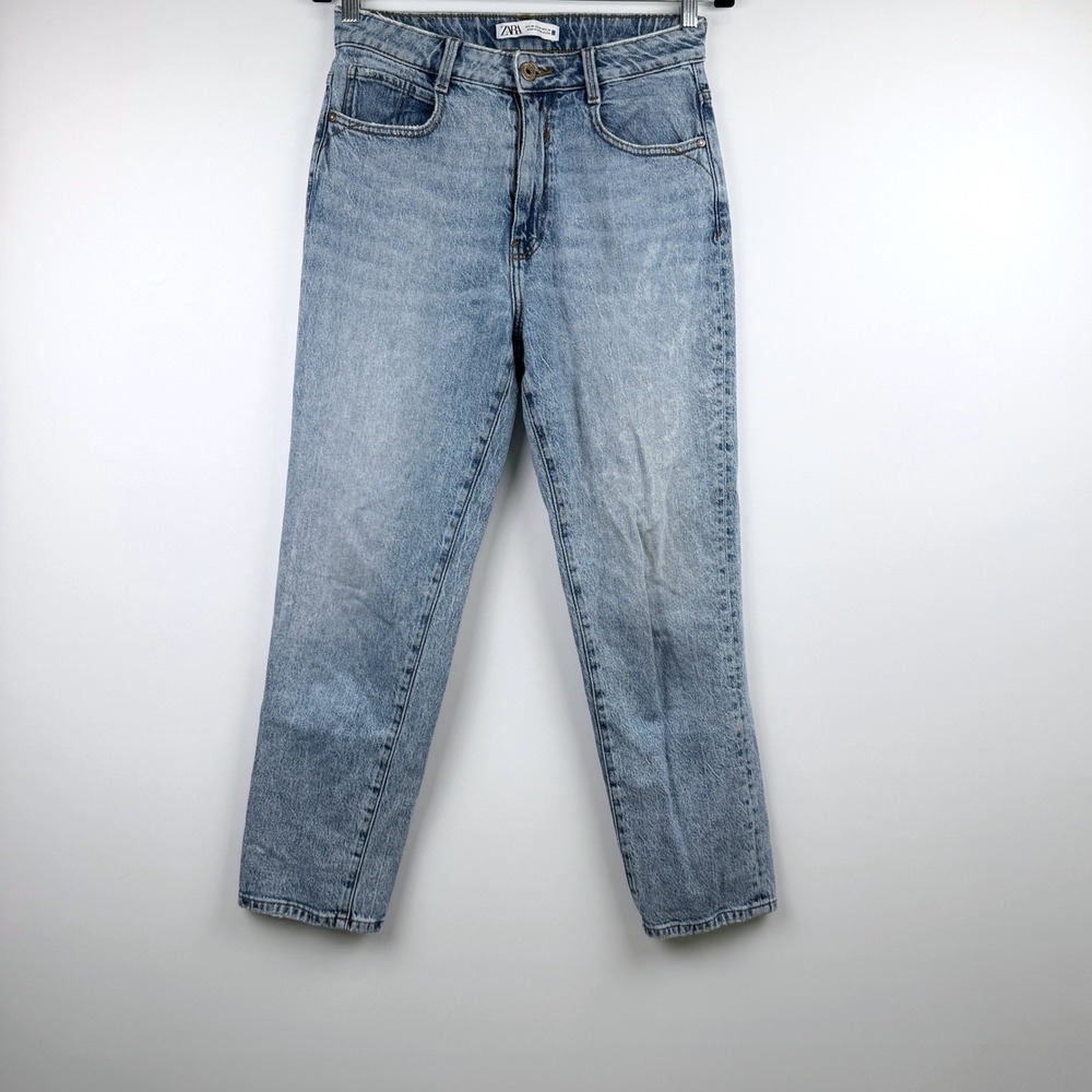 Zara Jeans Women 6 Light Blue Acid Wash High Rise Straight Leg Denim